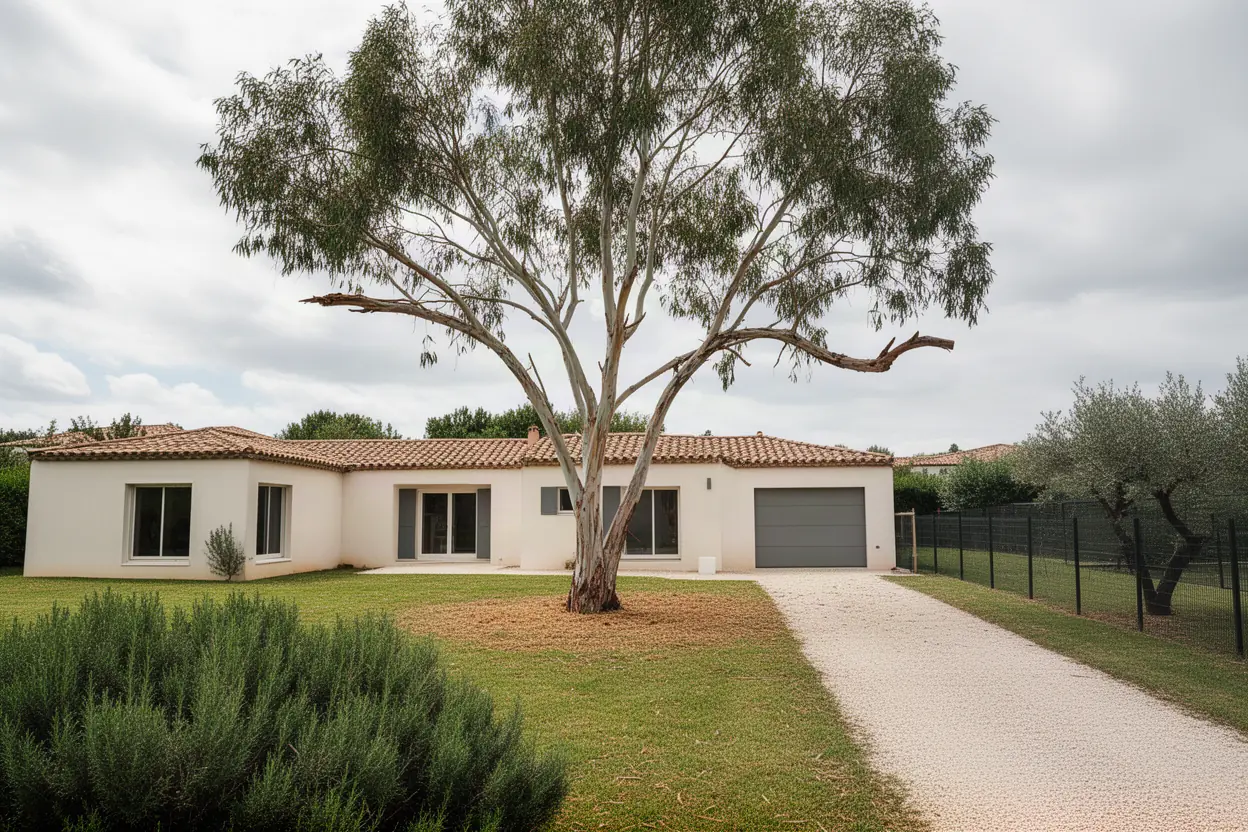 Eucalyptus fragilisé avant démontage à Valbonne