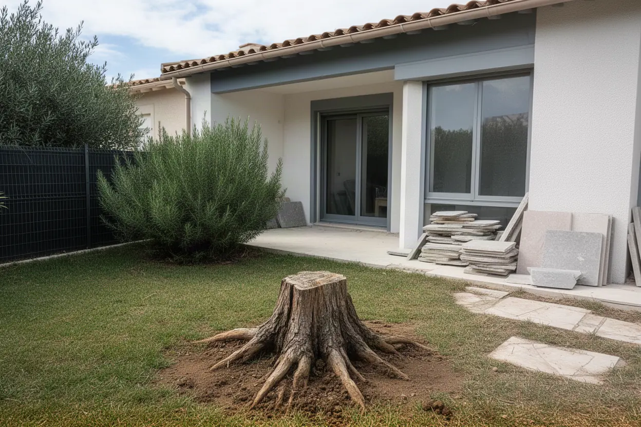 Souche de pin avant rognage à Villeneuve-Loubet