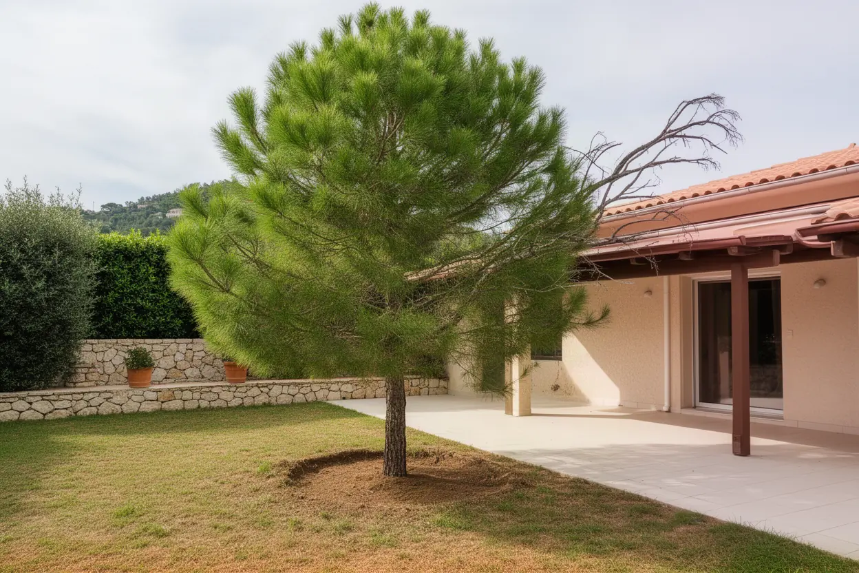 Pin dense dominant une terrasse au Cannet
